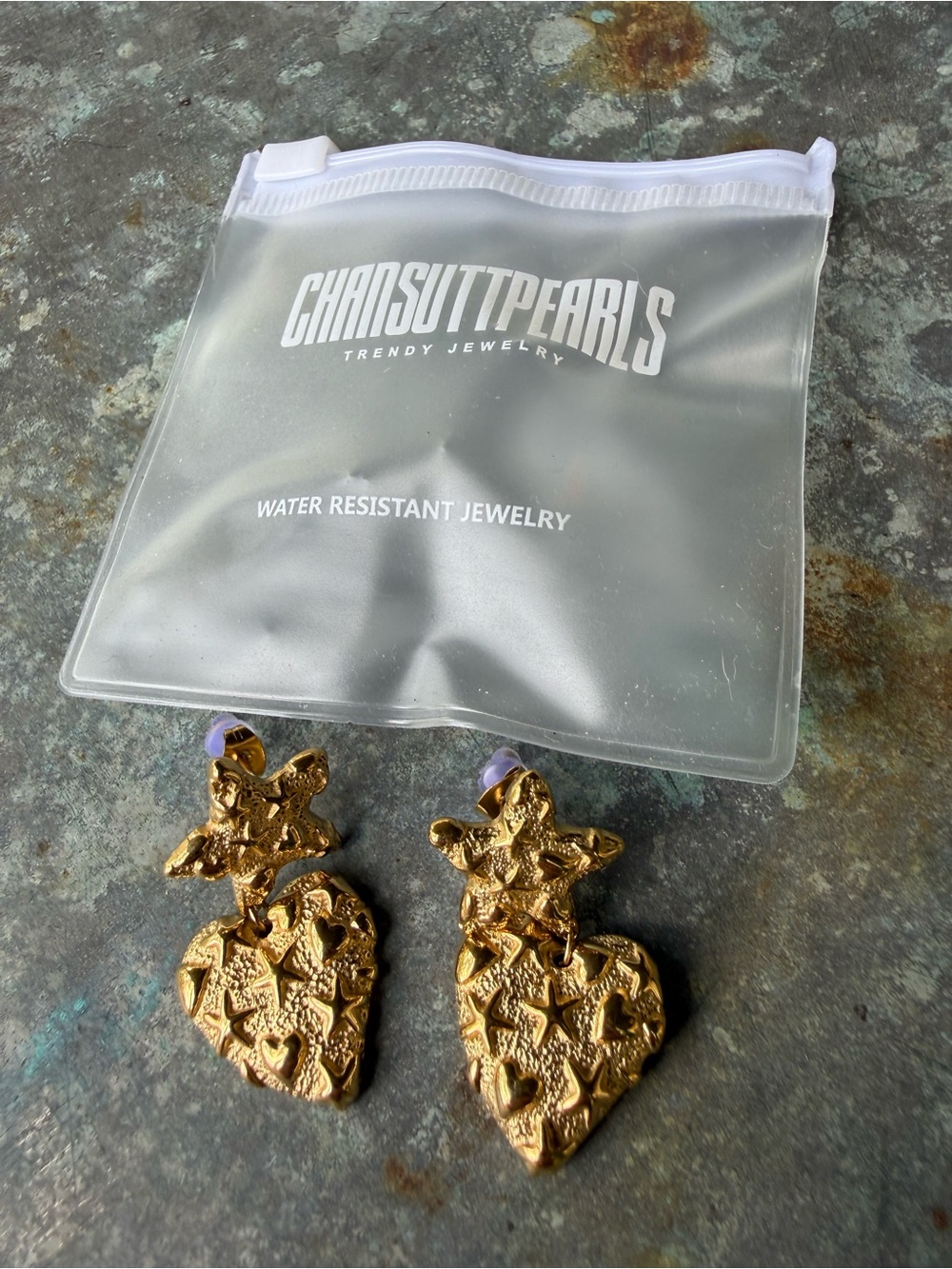ChansuttPearls Caroline Earrings Gold Heart & Star Drop Earrings
